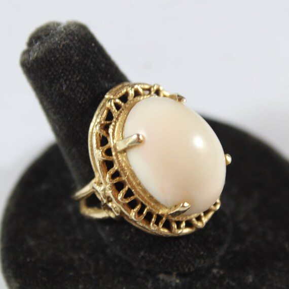 Vintage 14k Gold Huge Natural White Coral Ring 5.75US Gem