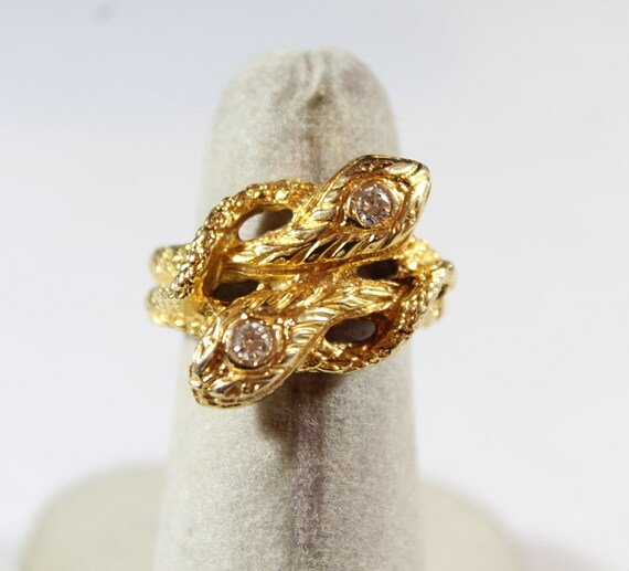 Vintage 14k Gold Natural Diamond Snake Shape Ring… - image 2