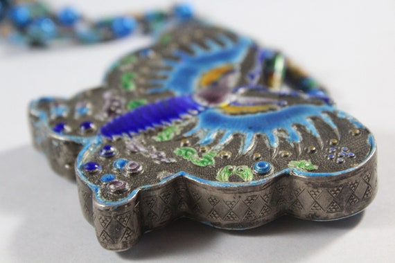 Antique Chinese Sterling Silver Enamel Butterfly … - image 5