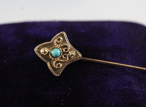 Antique 14k Gold Natural Turquoise Pin - image 1