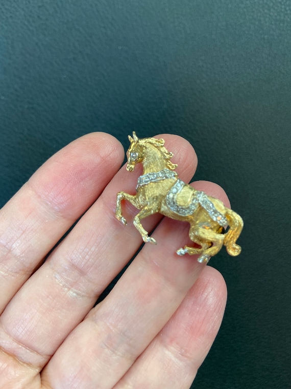 Vintage 14k Gold Diamond Horse Pin Brooch