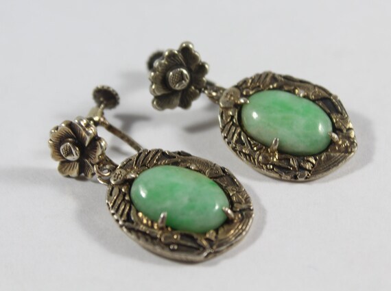 Antique Chinese Sterling Silver Natural Jadeite S… - image 4