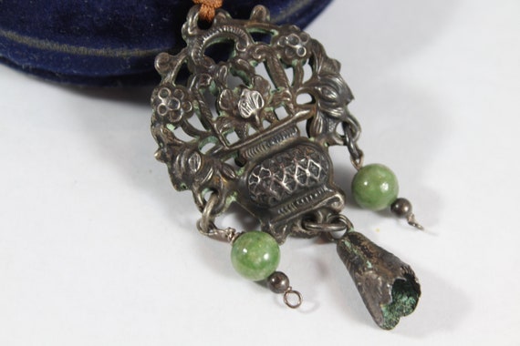 Antique Chinese Qing Dynasty Sterling Silver Jade… - image 5