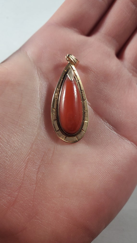 Vintage 14k Rose Gold Tear Drop Aka Coral Pendant - image 1