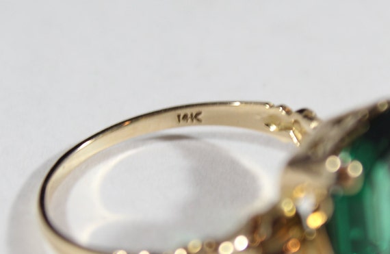 Vintage 14k Gold Rectangular Cut Simulated Emeral… - image 6