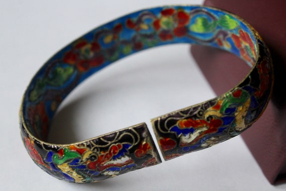 Antique Chinese Cloisonné Two Dragon Bracelet - image 1