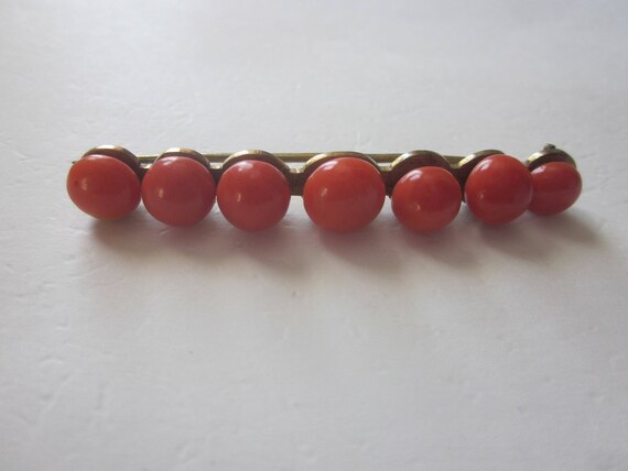 Antique Victorian 10k Gold Big Orange Coral Brooch - image 1