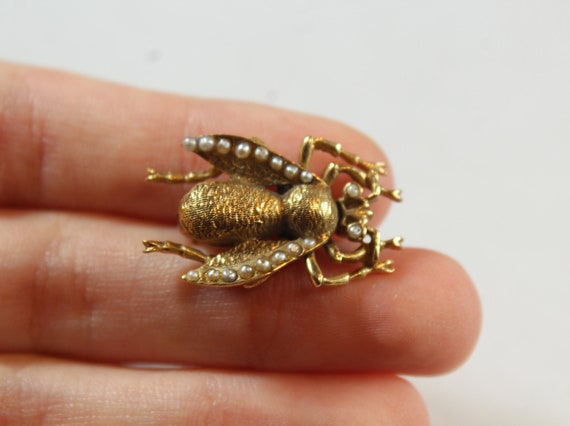 Antique Victorian 14k Gold Natural Seed Pearl Fly… - image 1