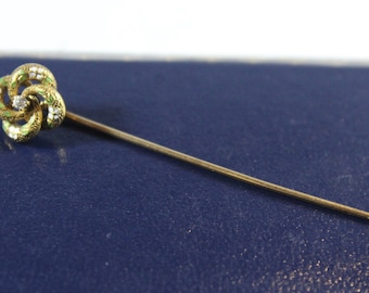 Antique Victorian 14k Gold Filigree Green Enamel Flower Pattern Natural Diamond Pin