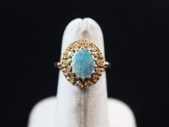 Vintage 14k Gold Natural Diamond with Blue Opal R… - image 2