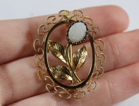 Vintage 14k Gold Filled Natural Opal Flower Brooch - image 2