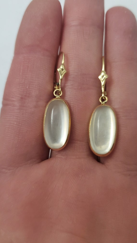 Antique 14k Gold Cabachon MoonStone Earrings - image 1