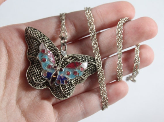 Vintage Sterling Silver Filigree Chinese Butterfl… - image 1