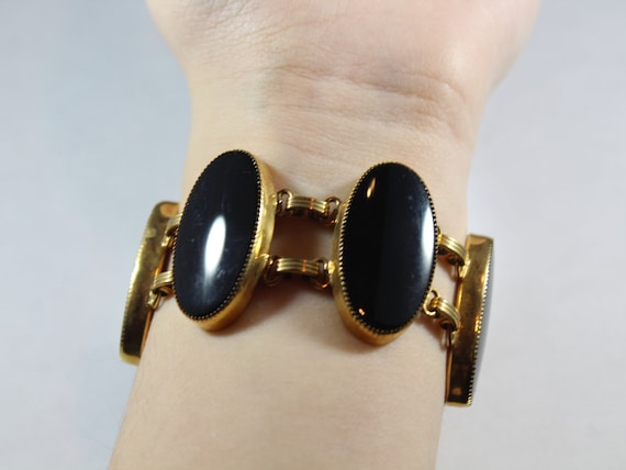 Antique 12k Gold Filled Natural Black Onyx Bracel… - image 2