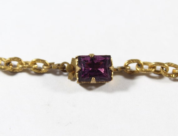 Antique Gold Tone Rectangular Shape Amethyst Glas… - image 6
