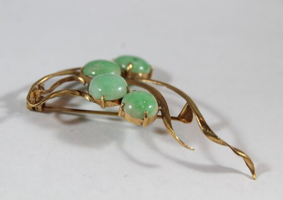 Antique 14K Gold Singh Caribe Jadeite Pin Brooch - image 4