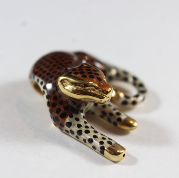 Vintage 14k Gold Enamel Jaguar Big Pendant - image 7