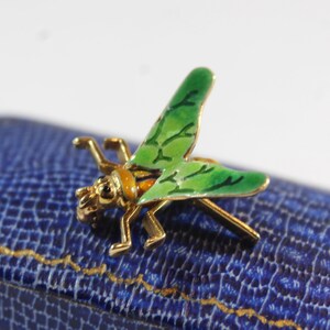 Vintage 14k Gold Green Enamel Fly Bug Brooch image 2