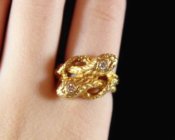 Vintage 14k Gold Natural Diamond Snake Shape Ring… - image 1