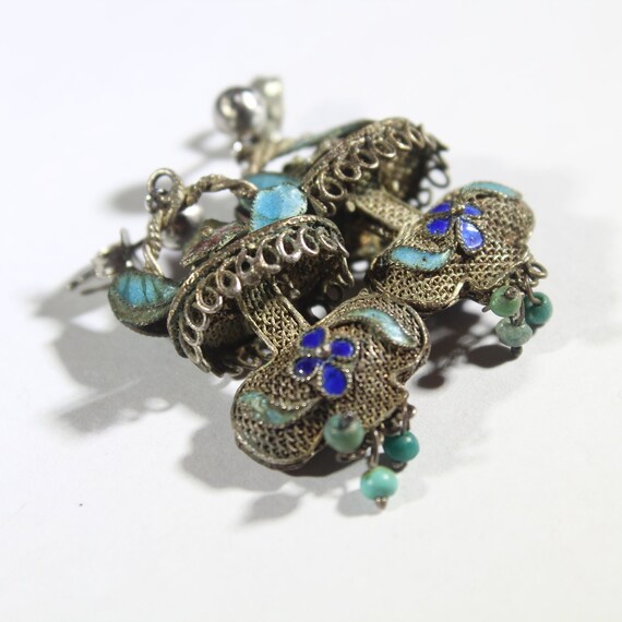 Antique Chinese Enamel Filigree Sterling Silver T… - image 4