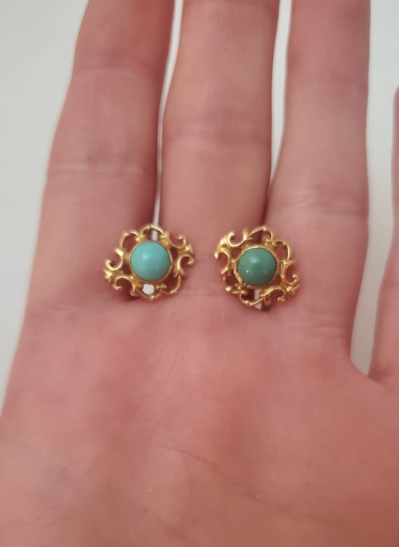 Vintage 14k Gold Turquoise Earrings - image 1