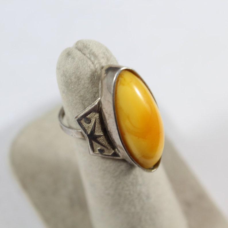 Vintage Sterling Silver Egg Yolk Amber Ring - Etsy