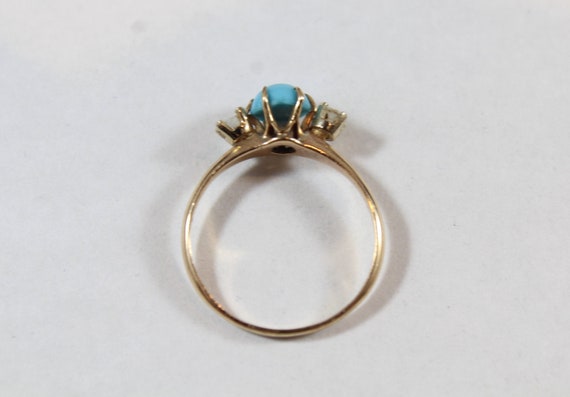 Vintage 14k Gold Natural Turquoise with Diamond R… - image 5
