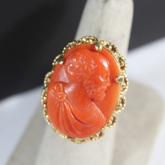 Vintage 14k Gold Carved Cameo Natural Italian Ora… - image 2