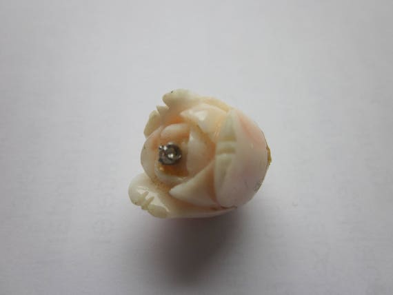 Vintage Carved Rose Angel Skin Coral with Diamond… - image 2