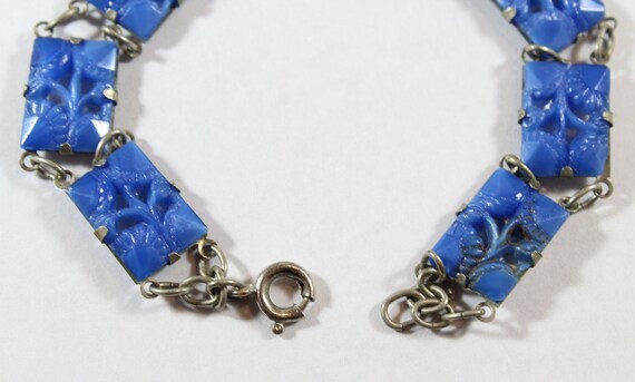 Antique Silver Tone Motif Rectangular Shape Blue … - image 6