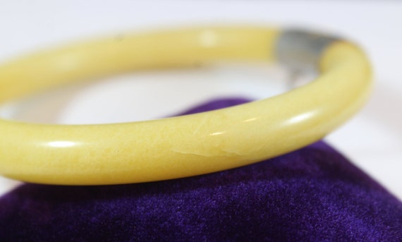 Vintage Sterling Silver Natural Yellow Jade Brace… - image 3