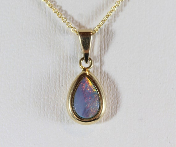 Vintage 14k Gold Tear Drop Natural Opal Small Pen… - image 2