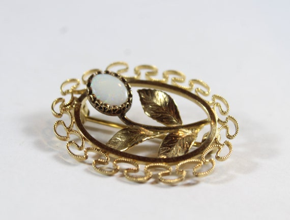 Vintage 14k Gold Filled Natural Opal Flower Brooch - image 3