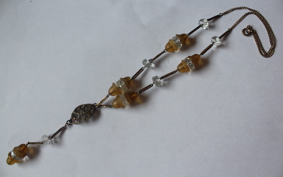 Antique Art Deco Metal Flapper Topaz and Crystal … - image 1