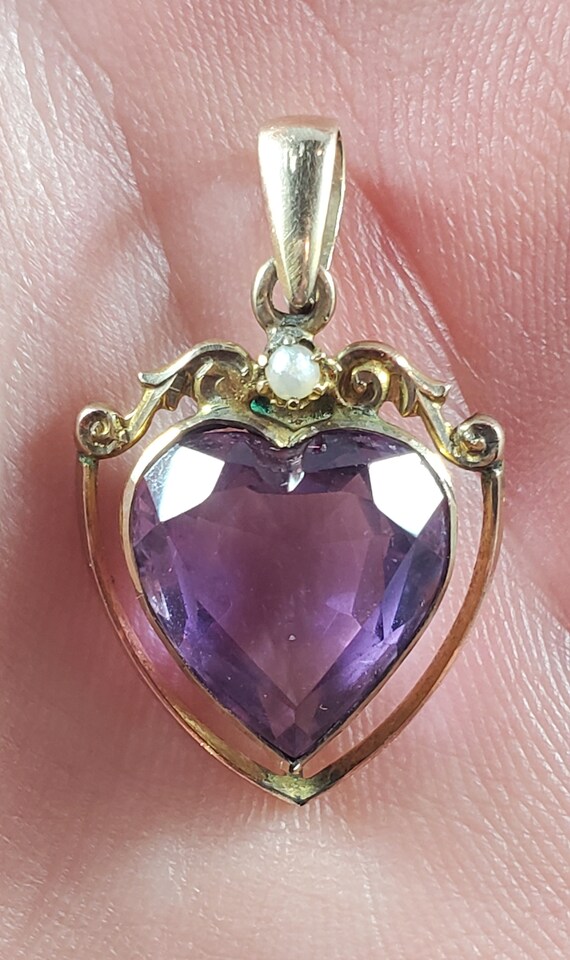 Antique 9k Amethyst Pearl Small Pendant - image 4