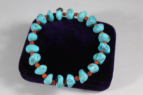 Vintage Natural Turquoise and Coral Beaded Bracel… - image 3