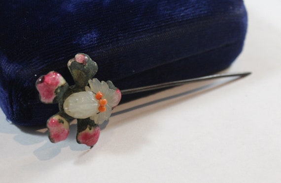 Antique Chinese Pink Enamel Flower Natural Coral … - image 2