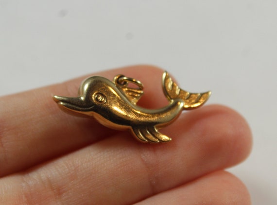 Vintage 9k Gold Cute Cartoon Dolphin Fish Charm P… - image 2