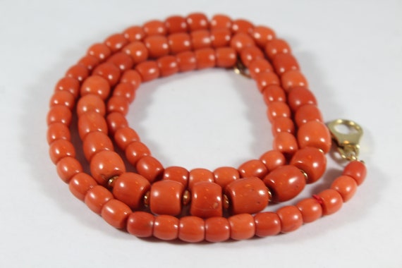 Vintage 14k Gold Natural Orange Coral Beaded Necklace | Etsy