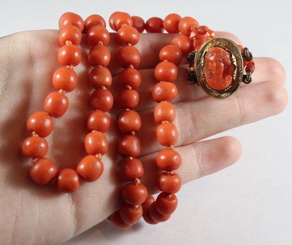 Antique Victorian 14k Gold Natural Orange Coral B… - image 3