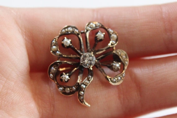 Antique Victorian Natural Seed Pearl and Diamond … - image 2