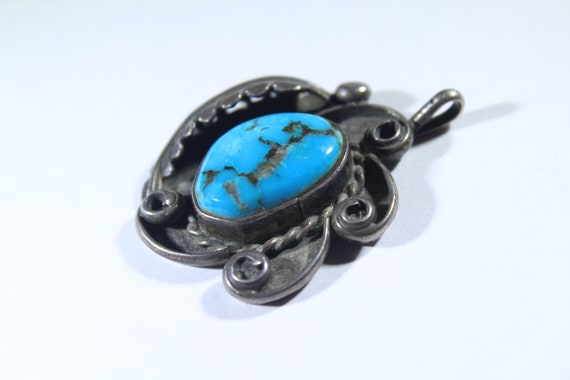 Vintage Sterling Silver Navajo Turquoise Pendant - image 2