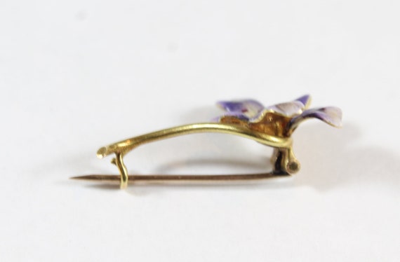 Antique 12k Gold Purple Enamel Flower with Diamon… - image 5