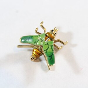 Vintage 14k Gold Green Enamel Fly Bug Brooch image 4