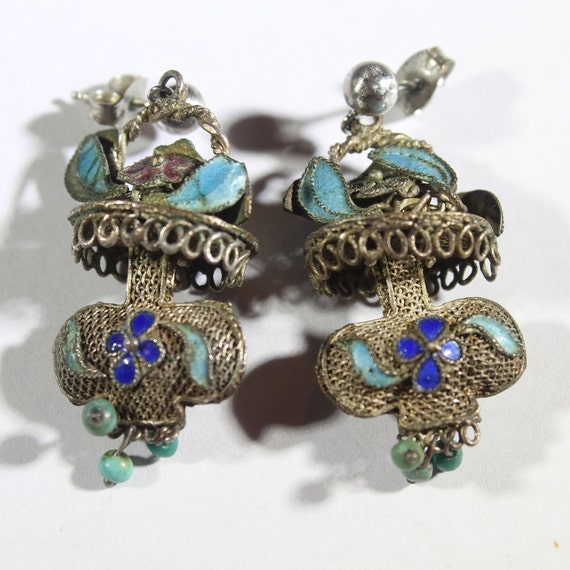 Antique Chinese Enamel Filigree Sterling Silver T… - image 3