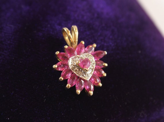 Vintage 14k Gold Faceted Natural Ruby with Diamon… - image 2
