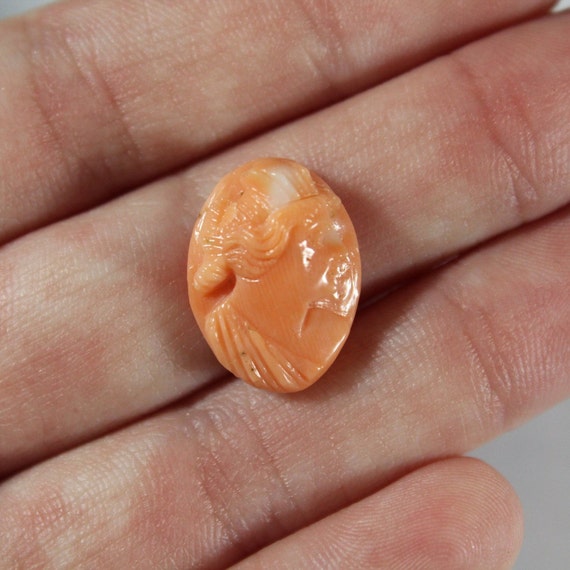 Vintage Carved Natural Salmon Coral Cameo Pendant