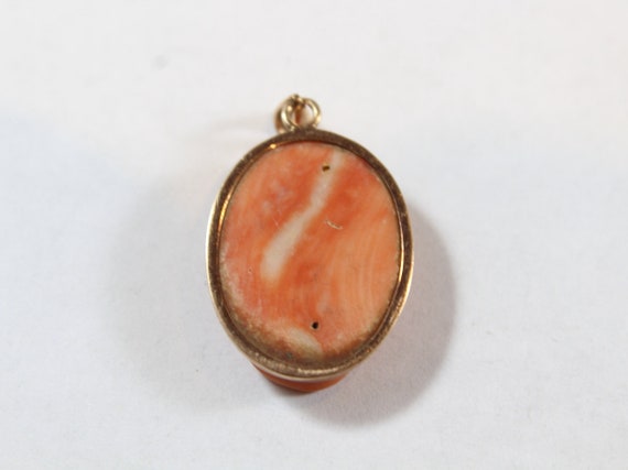 Antique 14k Gold Carved Cameo Lady Salmon Coral P… - image 6