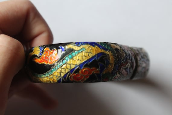 Antique Chinese Cloisonné Two Dragon Bracelet - image 3