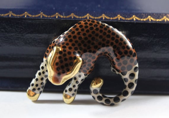 Vintage 14k Gold Enamel Jaguar Big Pendant - image 1